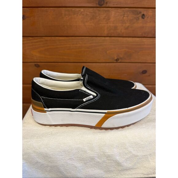 Vans Unisex Slip-On Stacked black, white, gum platform shoe Mens Sz 9 NWOB - Picture 2 of 8